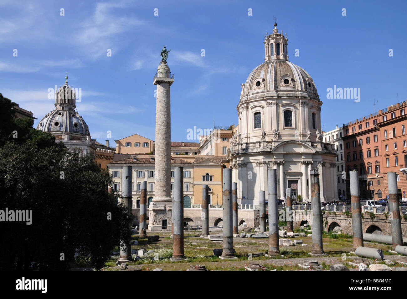 Trajanssäule, Santa Maria di Loreto, Fori Imperiali, Forum Romanum, Altstadt, Rom, Italien, Europa Stockfoto