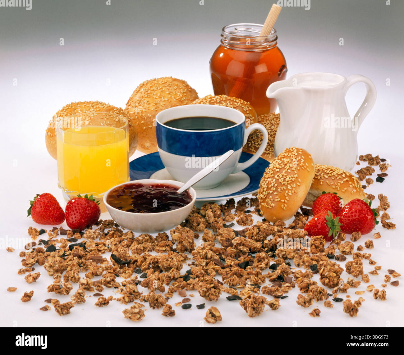 Gesunden und nahrhaften Frühstückszutaten Stockfoto