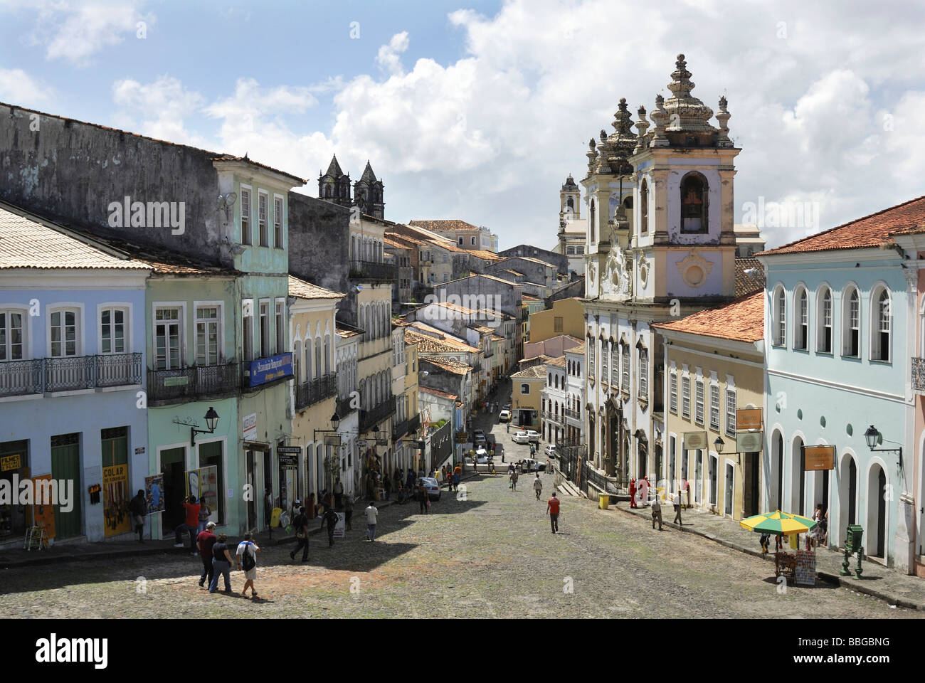 Largo Pelourinho Quadrat und Kirche Igreja Rosário Dos Pretos, Salvador, Bahia, UNESCO World Heritage Site, Brasilien, South? Stockfoto