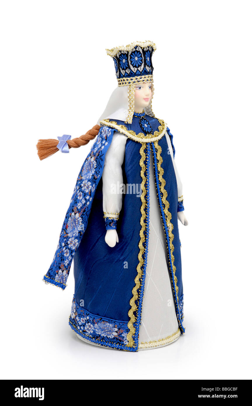 Russische Puppe, Tsaritsa/Zarin in traditioneller Tracht Kleid des 16. Jahrhunderts Stockfoto