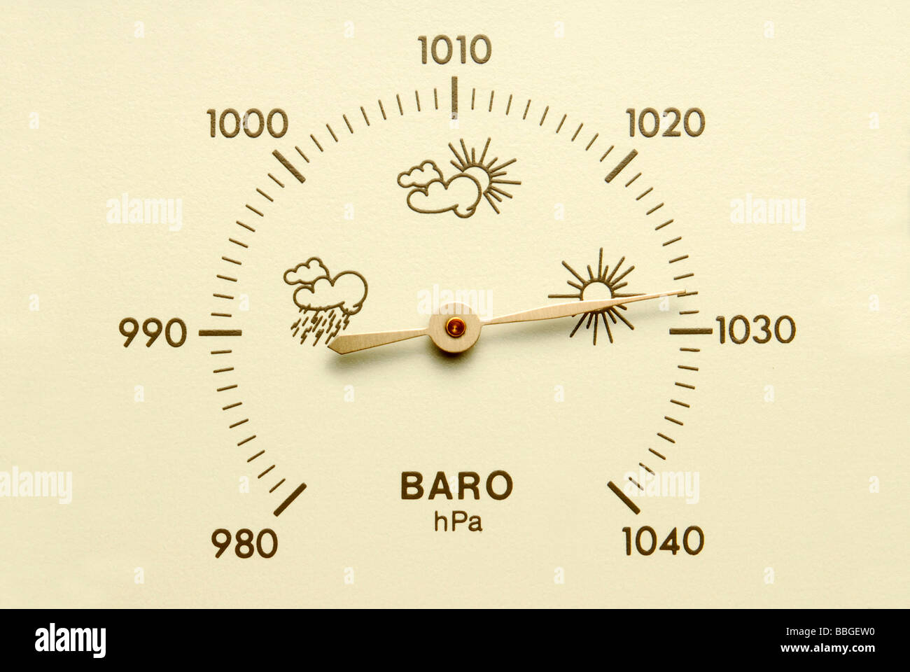 Barometer, symbolisches Bild für gute Aussichten Stockfoto