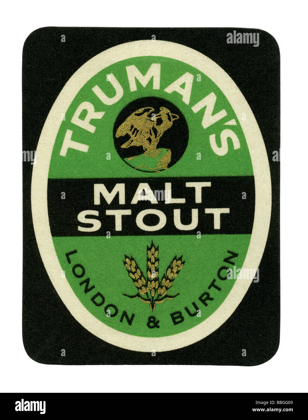 Alte britische Bieraufkleber für Trumans Malz Stout, Burton Upon Trent, Stäbe Stockfoto