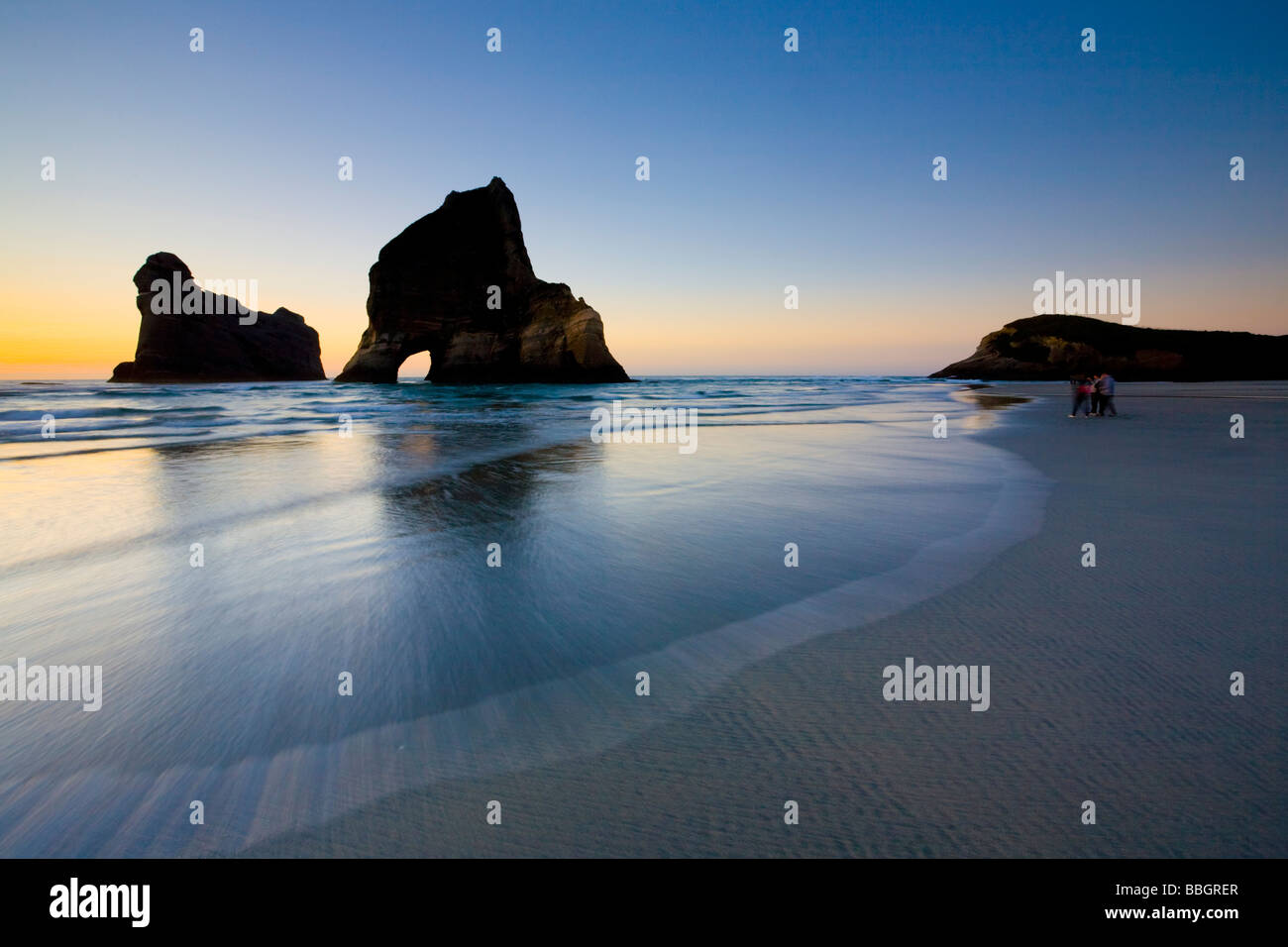 Sea Stacks auf Wharariki Beach Nelson Südinsel Neuseeland Stockfoto