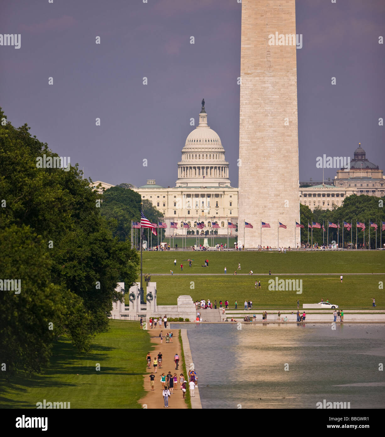 WASHINGTON DC USA reflektierenden Pool Washington Monument und U S Capitol an National Mall Stockfoto