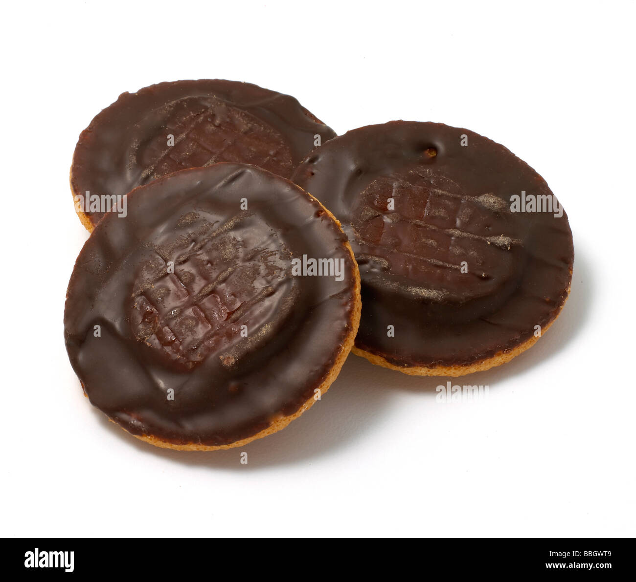 Jaffa Kuchen auf einem weißen Hintergrund ausschneiden Stockfoto