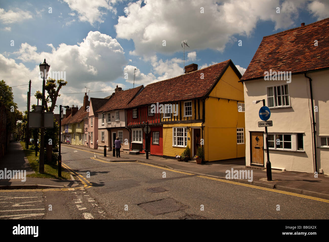 Bunte Häuschen, Schloss-Straße, Saffron Walden, Essex, England Stockfoto