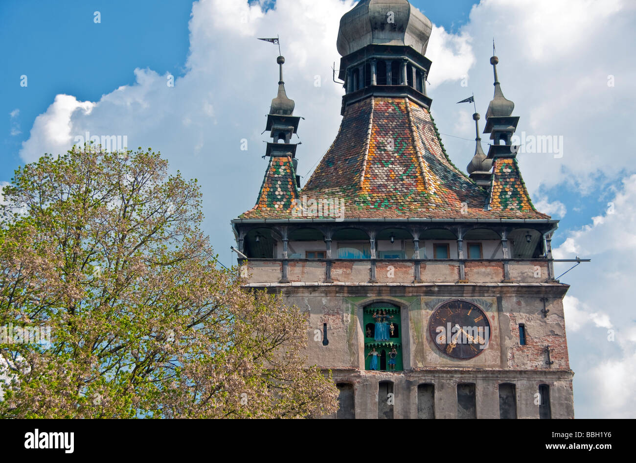 Uhrturm in rumänischen mittelalterlichen Zitadelle Stadt von Sighisoara (Schassburg in deutscher Sprache) Stockfoto