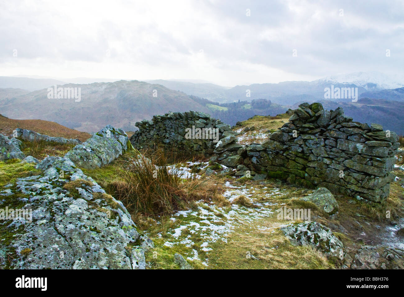 Britische Winterlandschaften Blick auf Western Fells von Rydal fiel in den Lake District National Park Cumbria Stockfoto