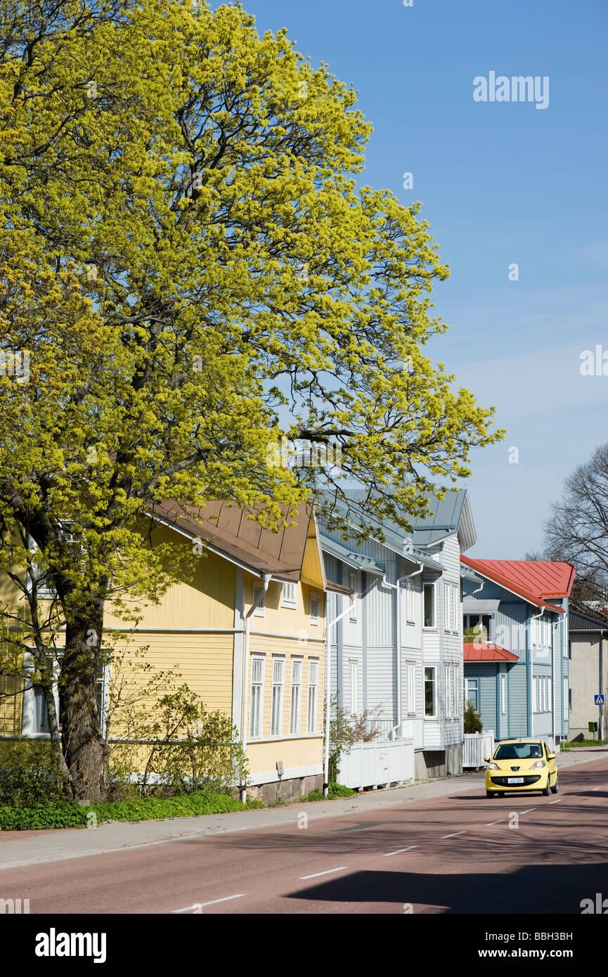 Street View und traditionellen Holzarchitektur Mariehamn Aland-Finnland Stockfoto