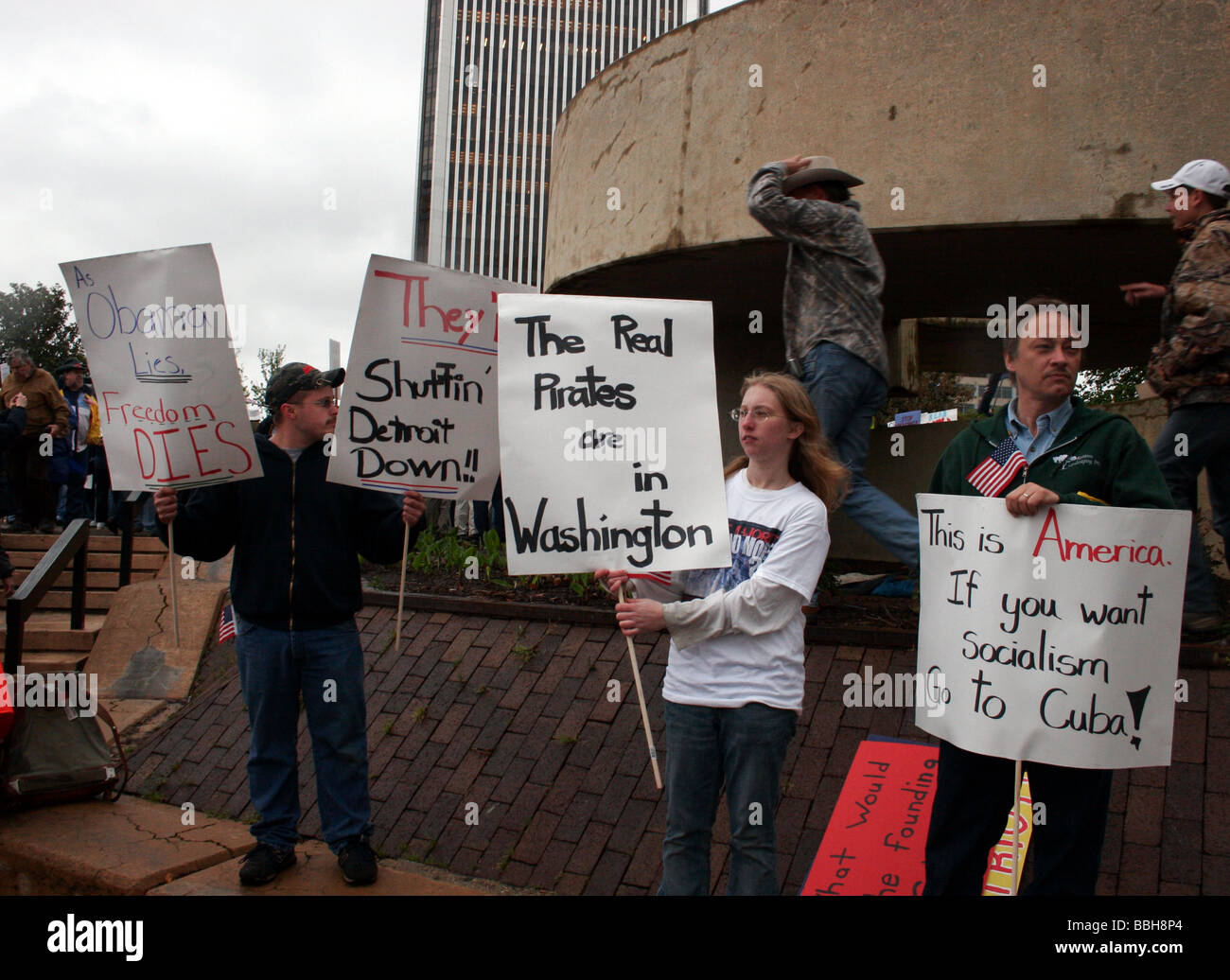 Rechter Flügel Demonstranten gegen Präsident Barak Obama und amerikanischen Steuerpolitik Stockfoto