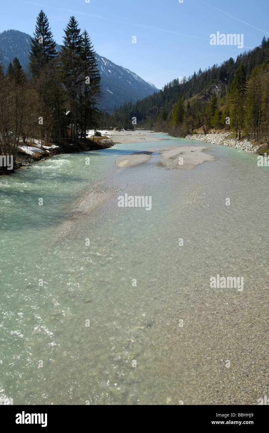 Fluss Isar in Vorderiss, Bayern, Deutschland Stockfoto