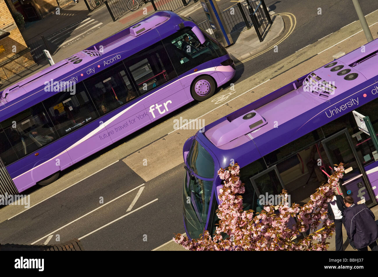 Erste Bus Ftr zukünftige Reisen in York Railway Station North Yorkshire England UK United Kingdom GB Great Britain Stockfoto