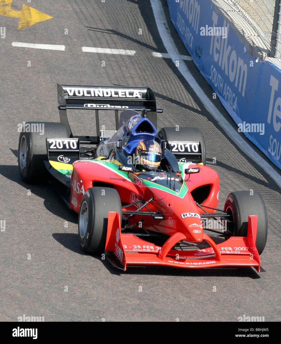 Team Südafrika s Adrian Zaugg rast durch die Strecke gewann Team Germany die A-1-Grand-Prix-Rennen für den 2007 Südafrika GP Stockfoto