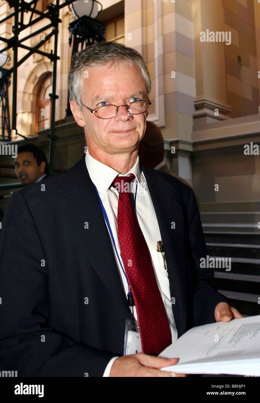 Leiter der Vermögen Verwirkung Einheit Willie Hoffmeyer verlässt die Durban High Court am 18. Januar 2006 in der mündlichen Verhandlung wobei Stockfoto