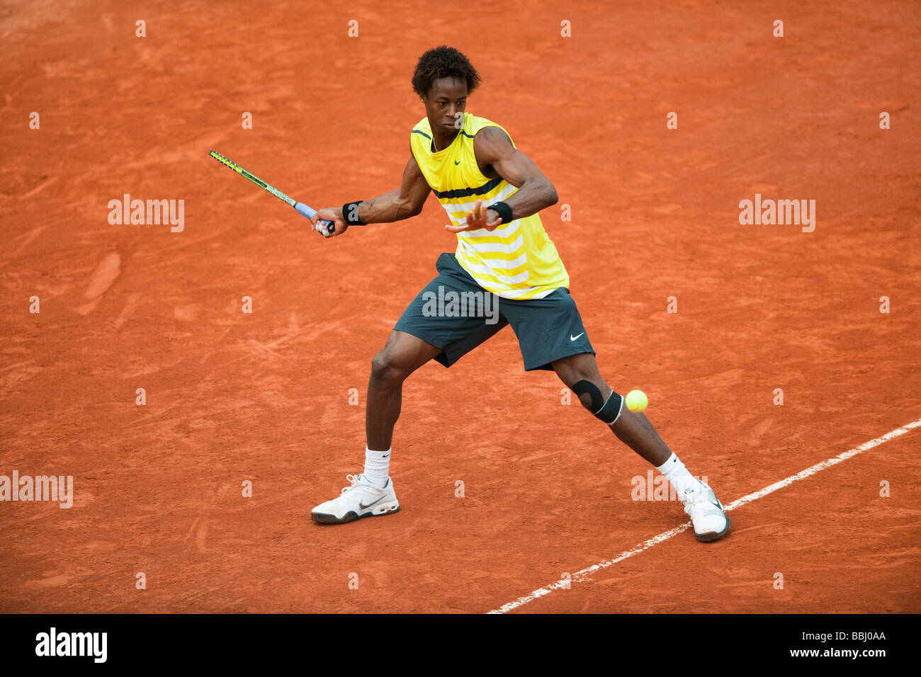 Paris, Frankreich Gael Monfils im französischen internationalen Tennis Grand-slam-Öffnen von Roland Garros 2009 vom 22. Mai bis 5 Juni Stockfoto