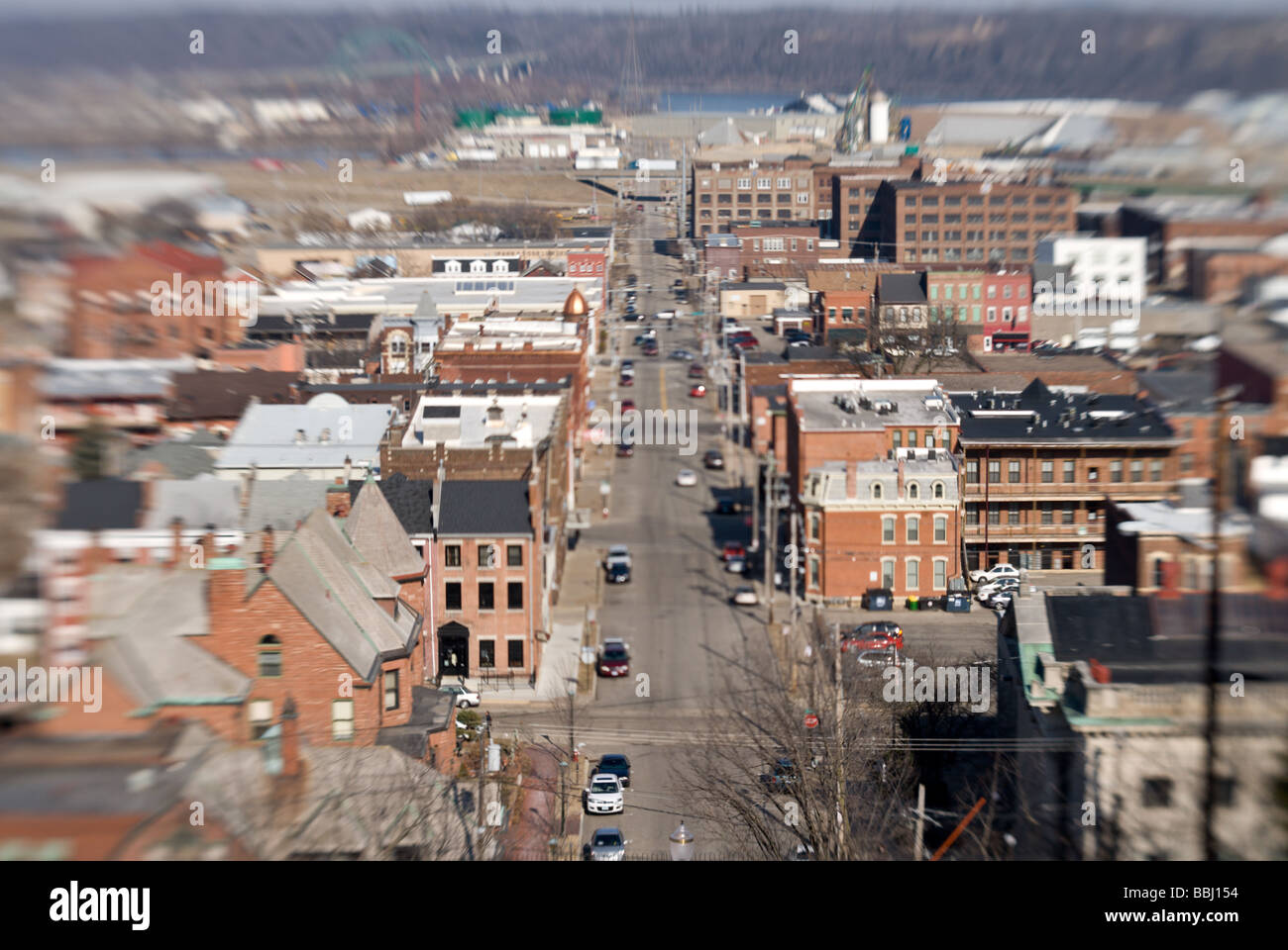 Blick auf ein im mittleren Westen amerikanischen Innenstadt. Dubuque, Iowa. Stockfoto