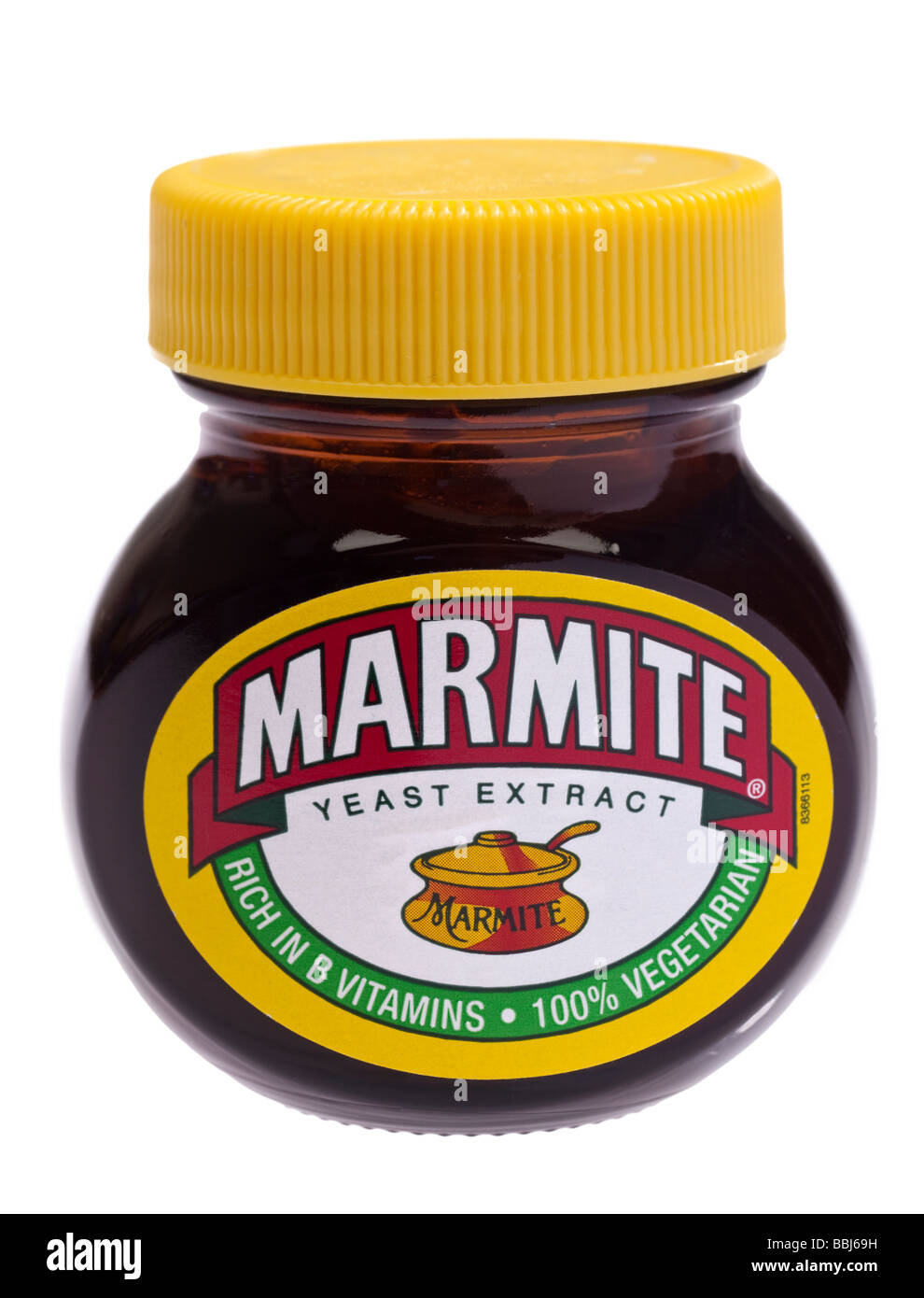 Marmite Glas auf weißem Hintergrund ausschneiden Stockfoto