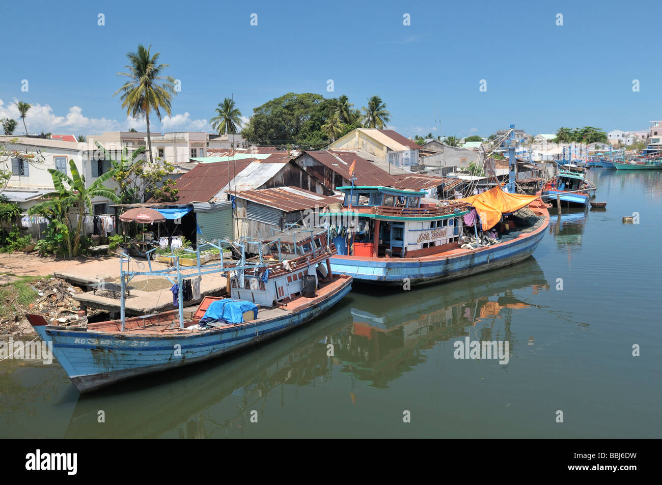 Fischereihafen, bunten Fischen Boote, Duong Dong, Meer, Phu Quoc, Vietnam, Asien Stockfoto