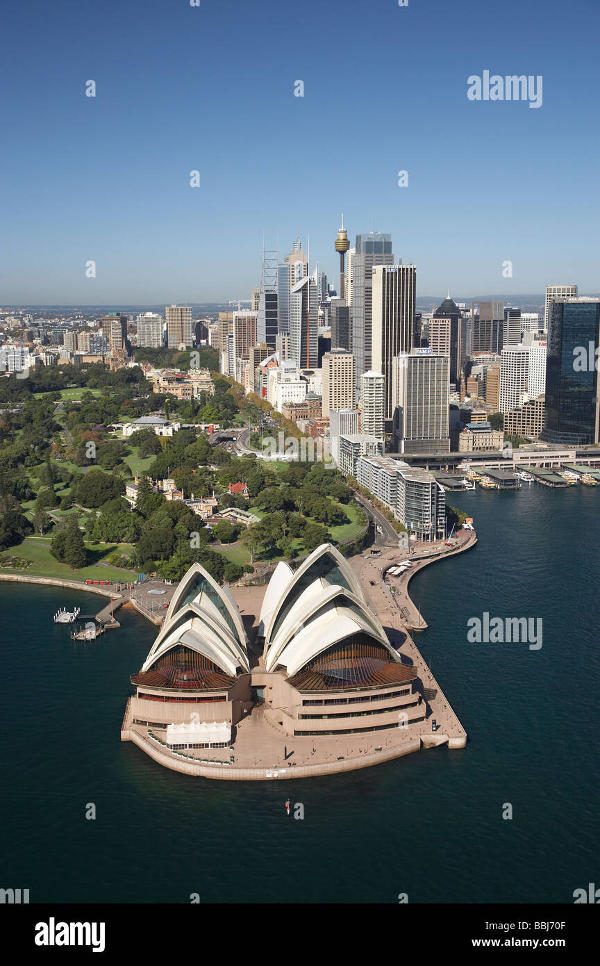 Royal Botanic Gardens CBD der Sydney Opera House und Circular Quay Sydney New South Wales Australien Antenne Stockfoto