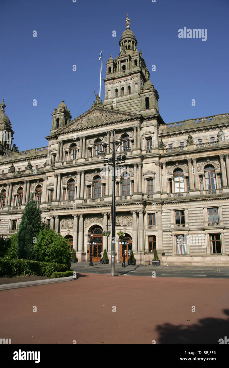 Stadt in Glasgow, Schottland. Die William Young erbaute City Chambers ist Heimat von Glasgow City Council und Lord Provost von Glasgow. Stockfoto