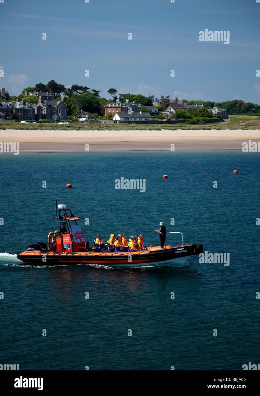 Ausflug Tour Boot Überschrift aus North Berwick Hafen, East Lothian, Schottland, UK, Europa Stockfoto