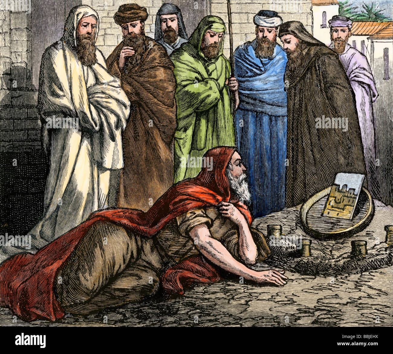 Propheten Ezechiel über seine Visionen von Gott zu erzählen. Hand - farbige Holzschnitt Stockfoto