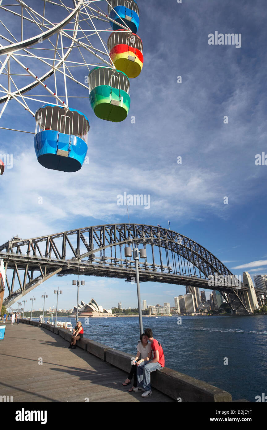 Riesenrad Lunapark und Sydney Harbour Bridge Sydney New South Wales Australien Stockfoto