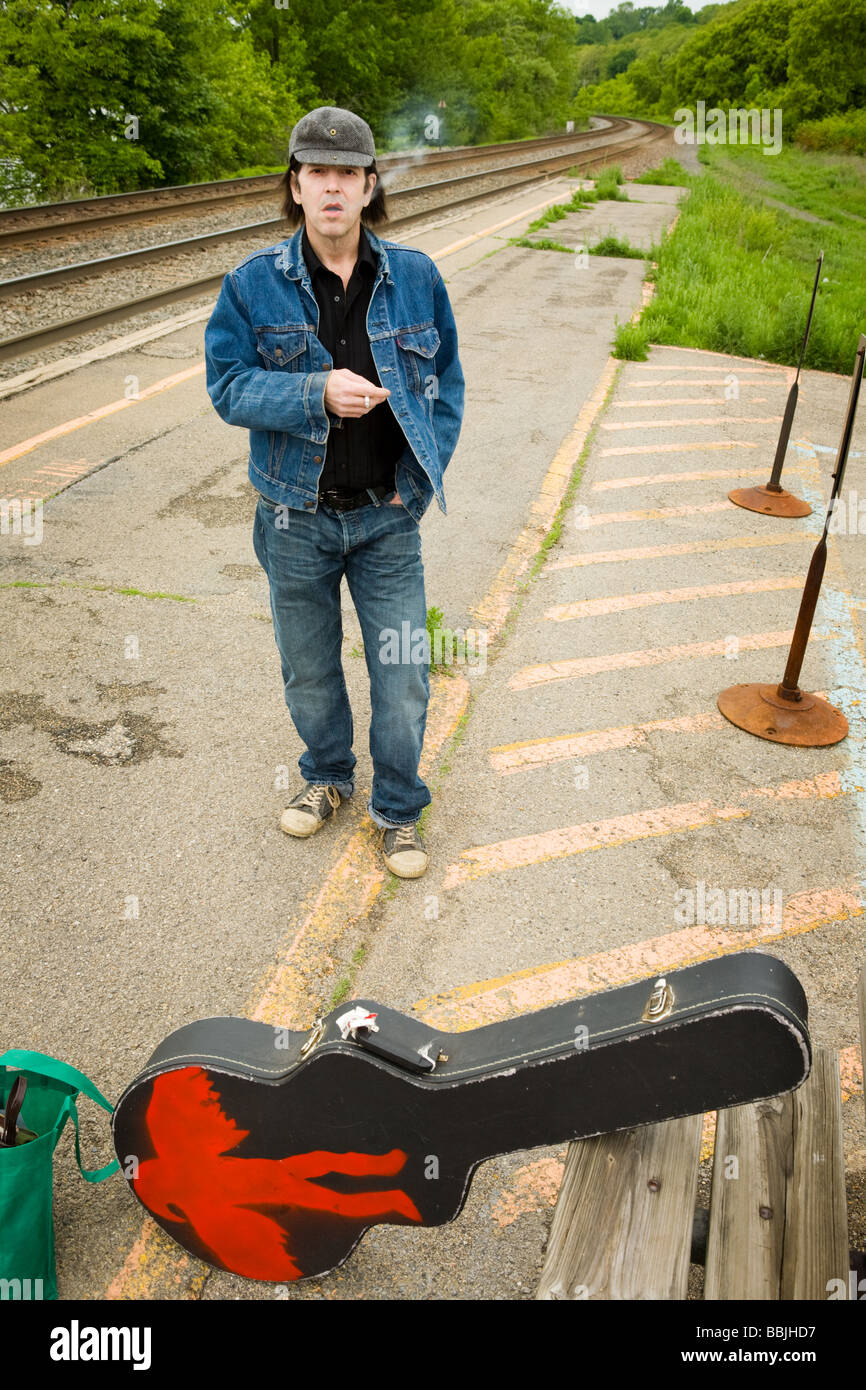 Musiker Grant Hart früher der bahnbrechenden Indy-Rock-Band Husker Du Zug Amsterdam New York Stockfoto