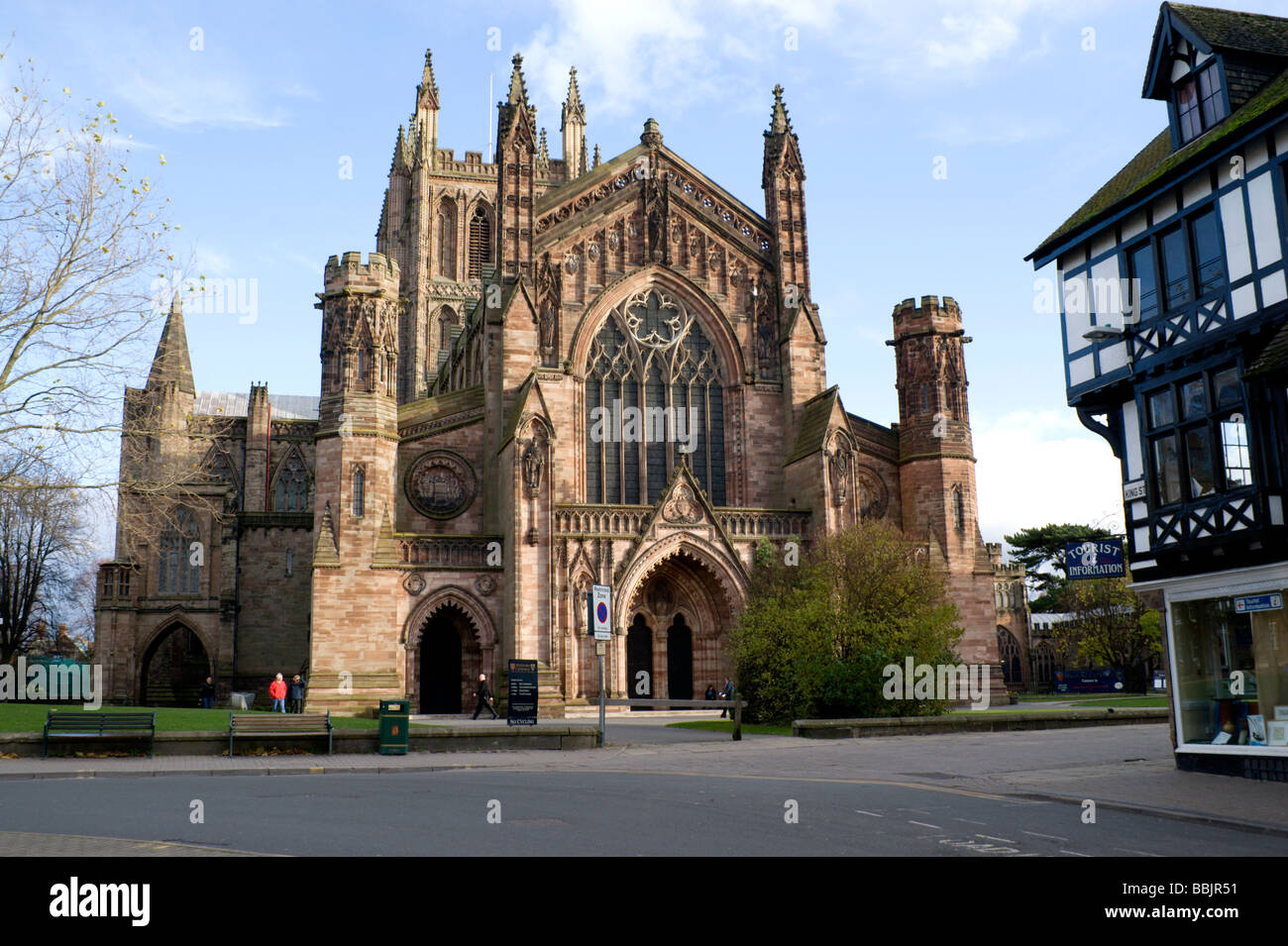 Westfassade der Kathedrale von Hereford, Hereford, England. Stockfoto