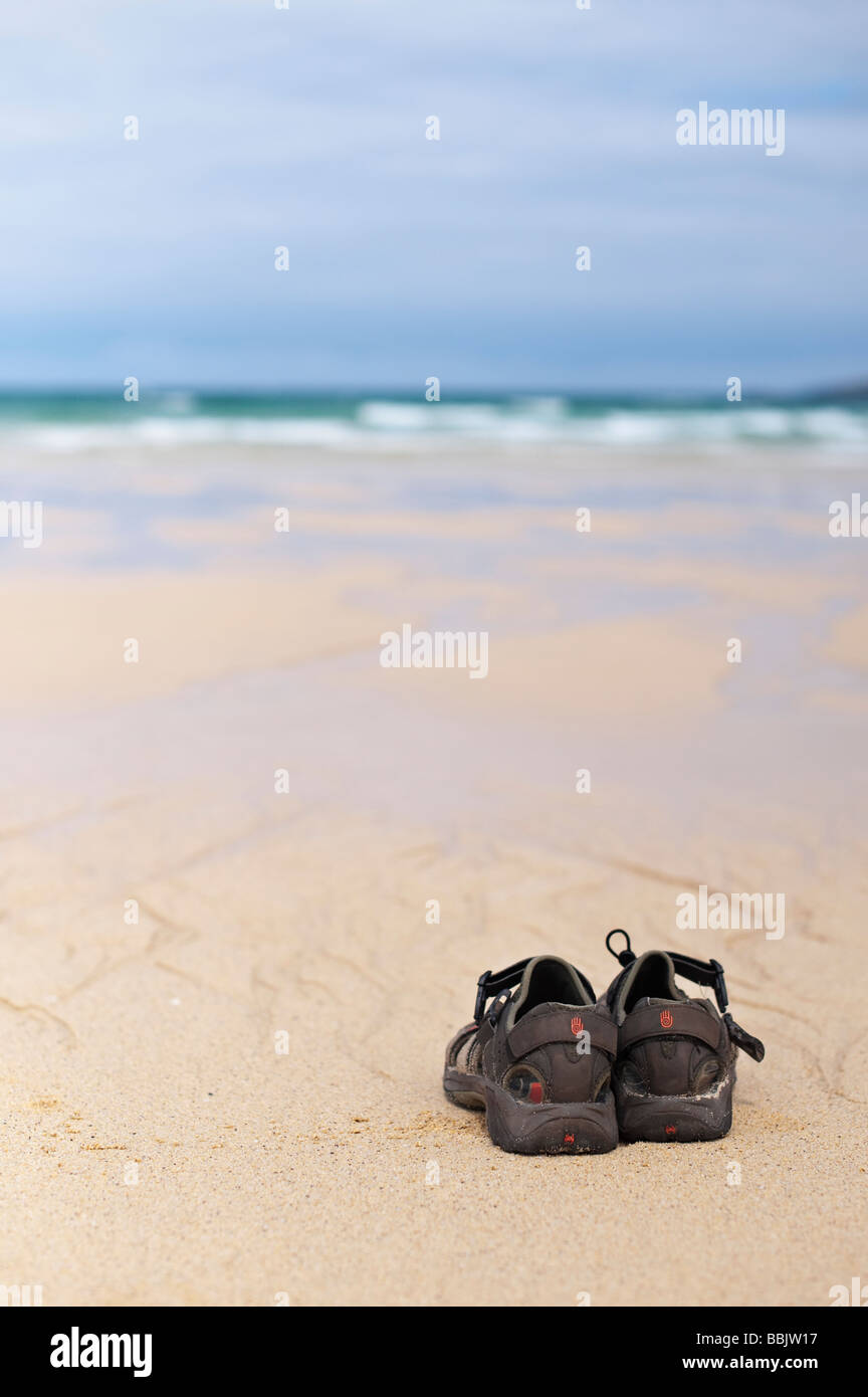 Sandalen auf Traigh Scarista Strand, Isle of Harris, äußeren Hebriden, Schottland Stockfoto