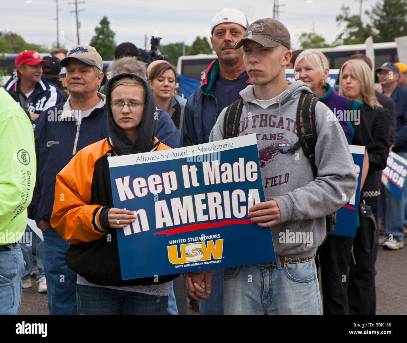 Lansing Michigan Gewerkschaftsmitglieder marschieren und Rallye für Jobs an der Michigan State capitol Stockfoto