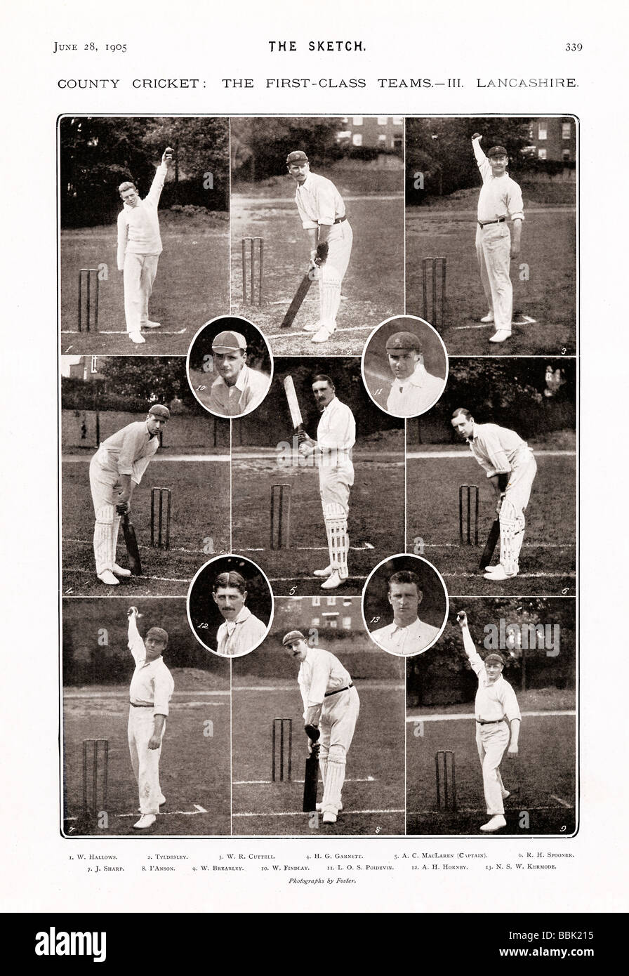 Lancashire Cricket 1905 Fotos der Spieler in der englischen Grafschaft Cricket-Team Kapitän von Archie MacLaren Stockfoto