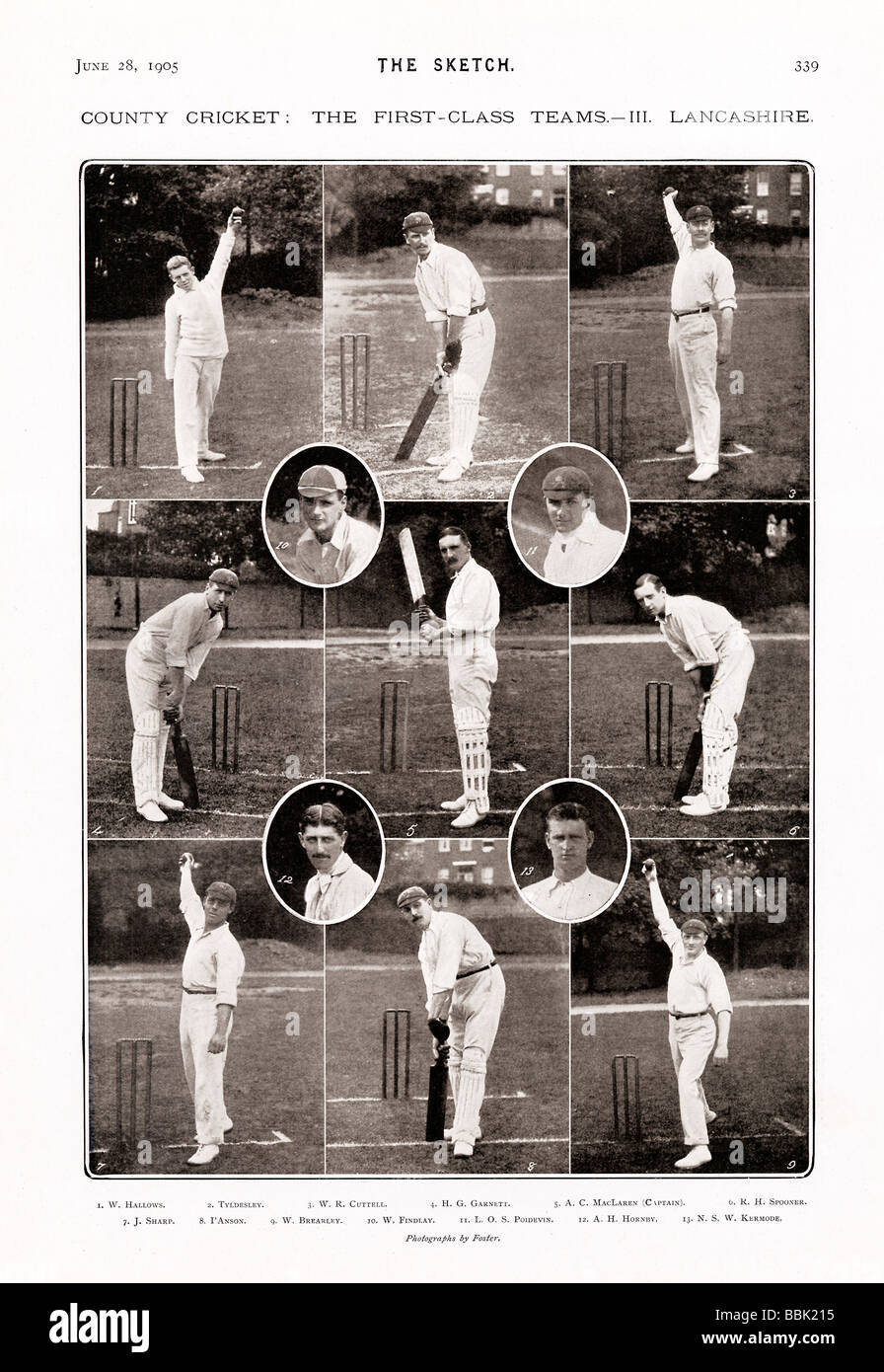 Lancashire Cricket 1905 Fotos der Spieler in der englischen Grafschaft Cricket-Team Kapitän von Archie MacLaren Stockfoto