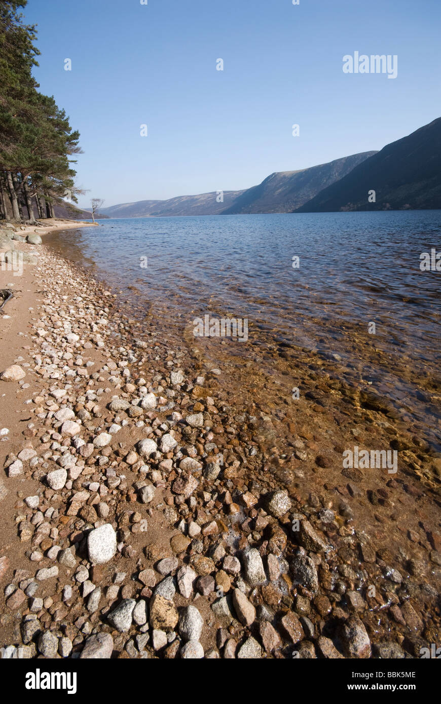 Ufer des Loch Muick von der königlichen Residenz in Glas-Allt Shiel, Balmoral estate Stockfoto