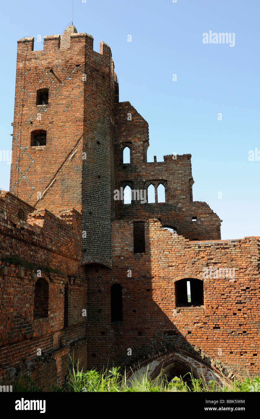 Ruinen der Kreuzritterburg in Radzyn Chelminski, Graudenz County, Woiwodschaft Kujawien-Pommern, Polen Stockfoto