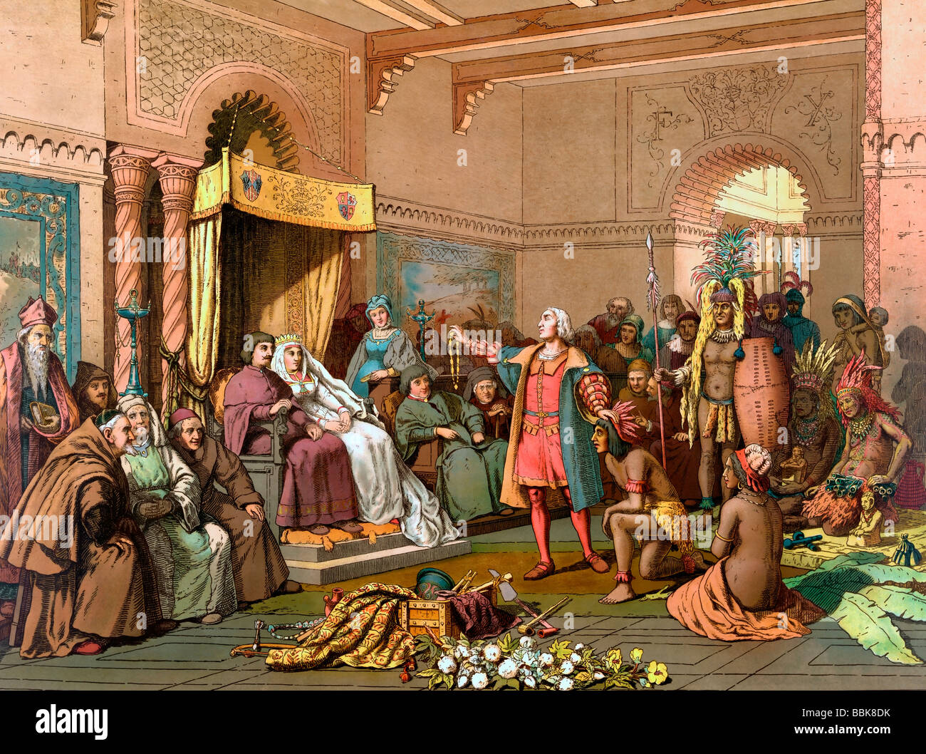 Columbus am Gericht von Barcelona Stockfoto