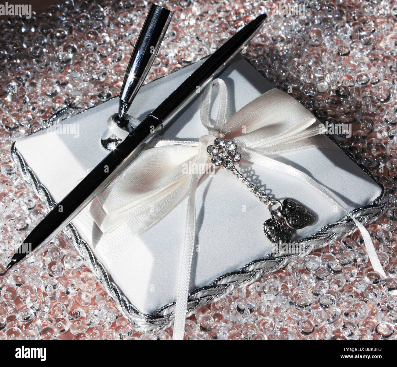 Eine Hochzeit Stifthalter einsatzbereit, die Heiratsurkunde zu unterzeichnen Stockfoto