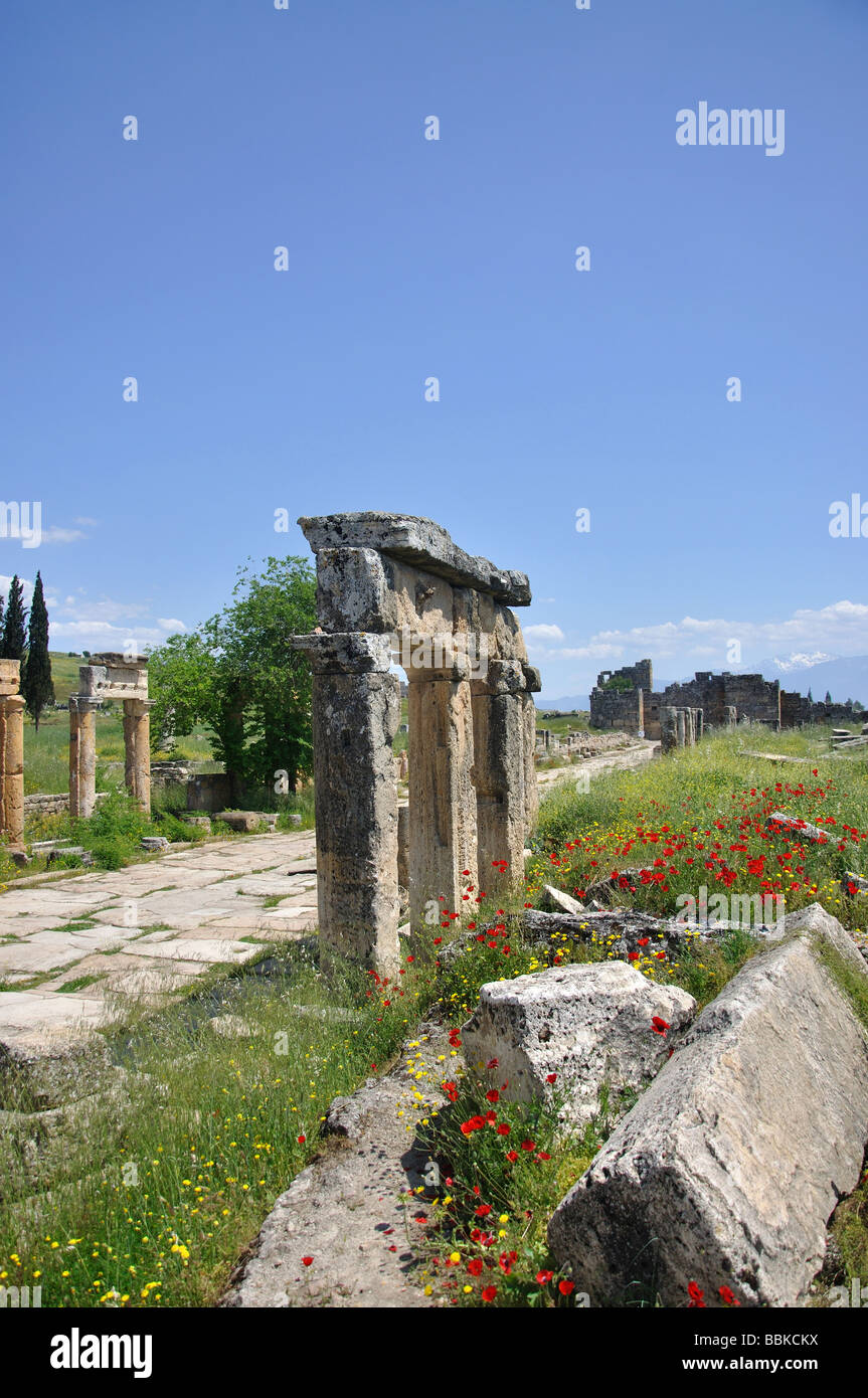 Kolonnaden Plateia, Agora, Hierapolis, Provinz Denizli, Türkei Stockfoto