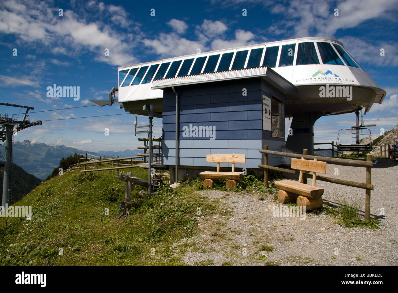 Liechtenstein Malbun Skiliftstation im Sommer Stockfoto