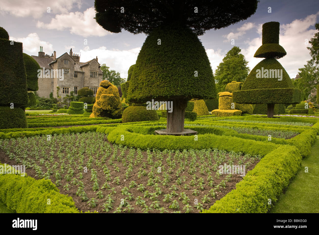 Levens Hall und seine berühmten topiary Garten im Lake District Stockfoto