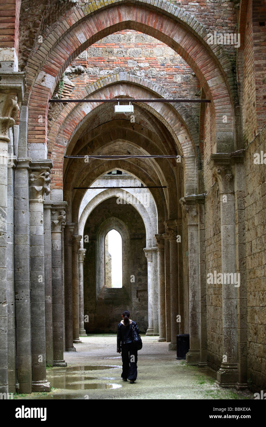 Die Ruinen der die dachlose San Galgano Abtei, Toskana, Italien Stockfoto