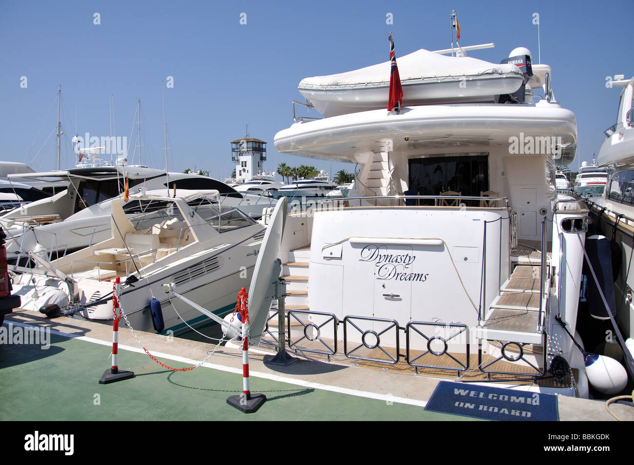 Blick auf die Marina, Puerto Portals, Portals Nous / Bendinat, Mallorca, Balearen, Spanien Stockfoto
