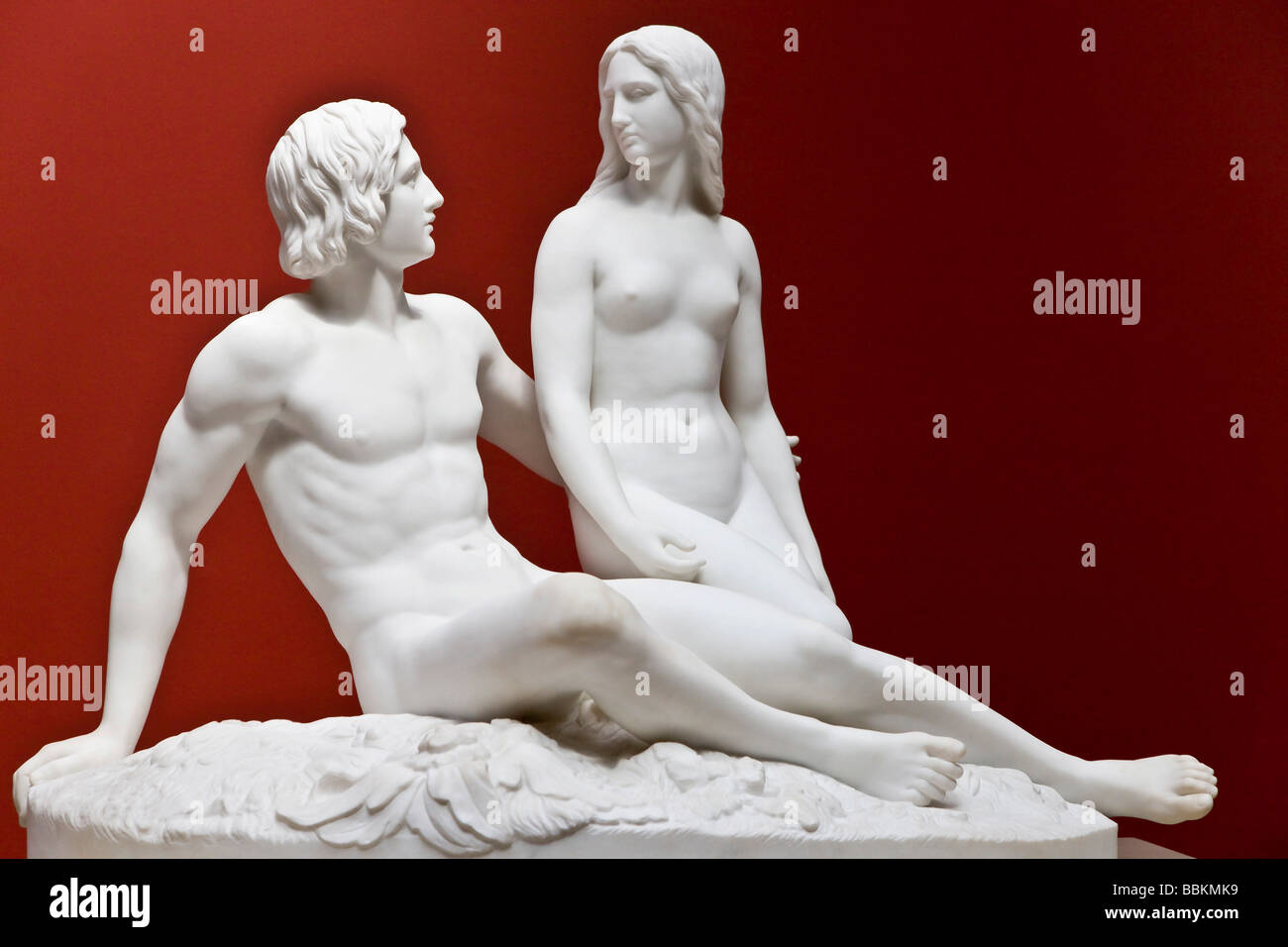 Skulpturen von Adam und Eva vor dem Sündenfall Stockfoto