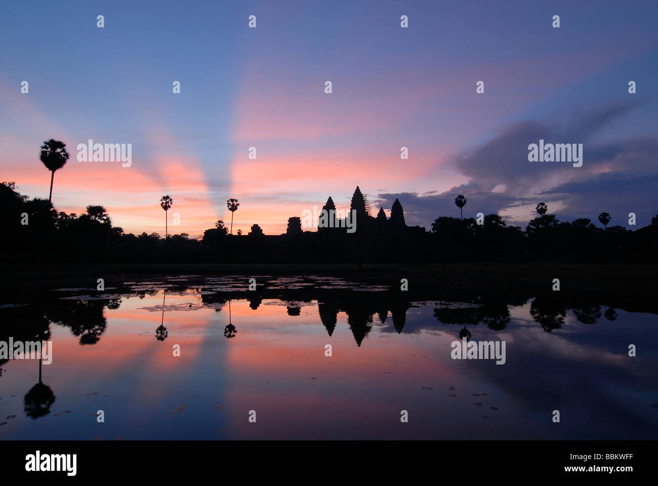 Morgengrauen um Angkor Vat, Angkor, Seam Reap, Kambodscha Stockfoto