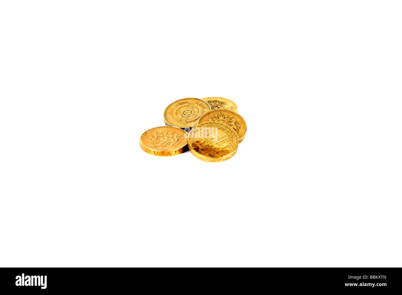 Eine britische Pfund-Münzen vor einem weißen Hintergrund Stockfoto