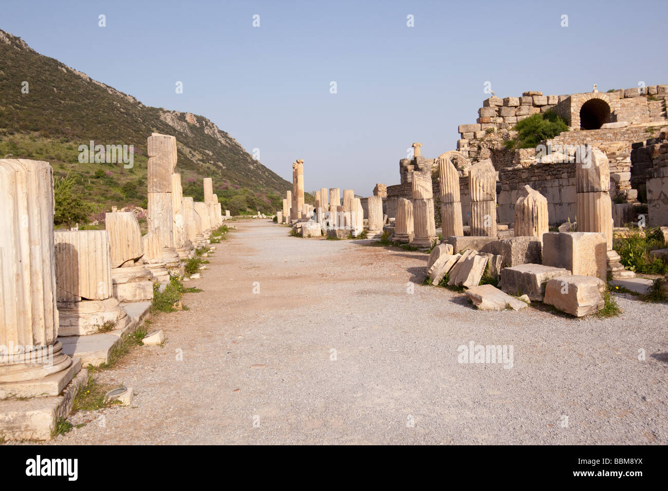 Antiken Säulen entlang einer Straße in Ephesus in der Türkei Stockfoto