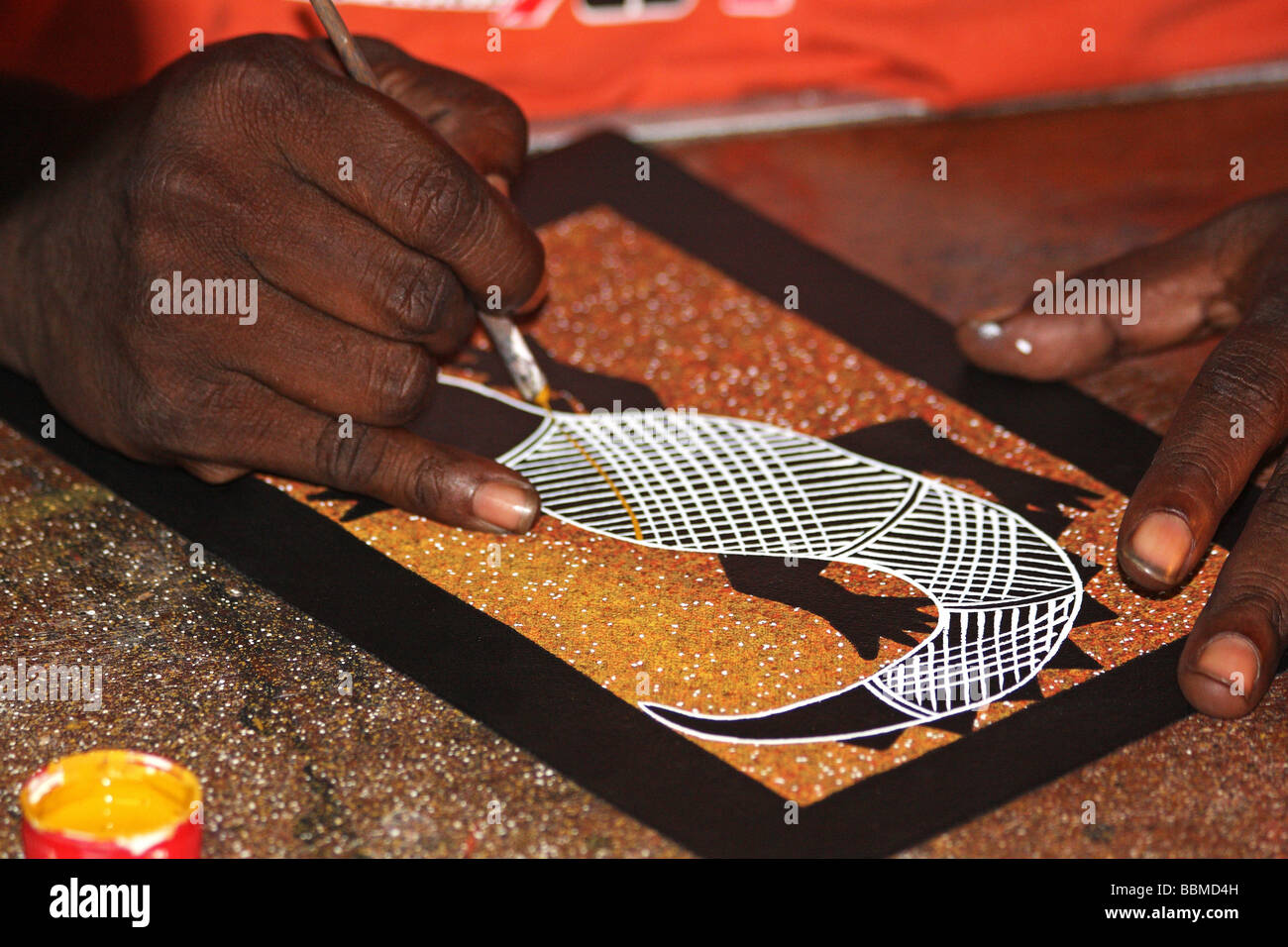 Malerei. Hautnah. Aborigenal Kunst. Darwin, Northern Territory. Australien Stockfoto