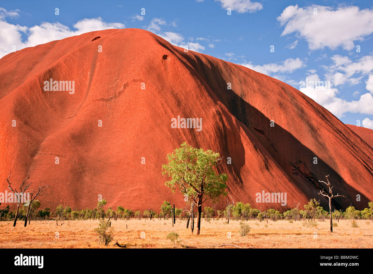 Australien, Northern Territory. Uluru oder Ayers Rock, ein riesiger Sandstein-Felsformation. Eines der bekanntesten natürlichen Symbole. Stockfoto