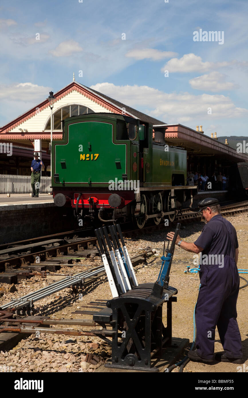 Nr. 17 Der Clansman 'Brieriach' Personenzug. Strathspey restaurierte Dampfeisenbahnlokomotiven, Boot der Dampfeisenbahnstation Aviemore, Stockfoto