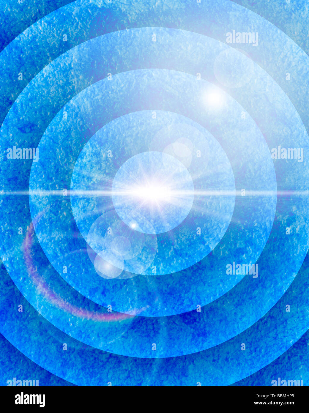 Kreise mit Licht auf blauem Hintergrund Stockfoto